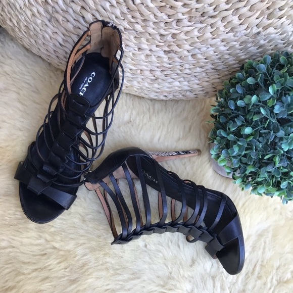 Coach Snake Skin Leather Strappy Heels Size 6 B - Picture 3 of 7
